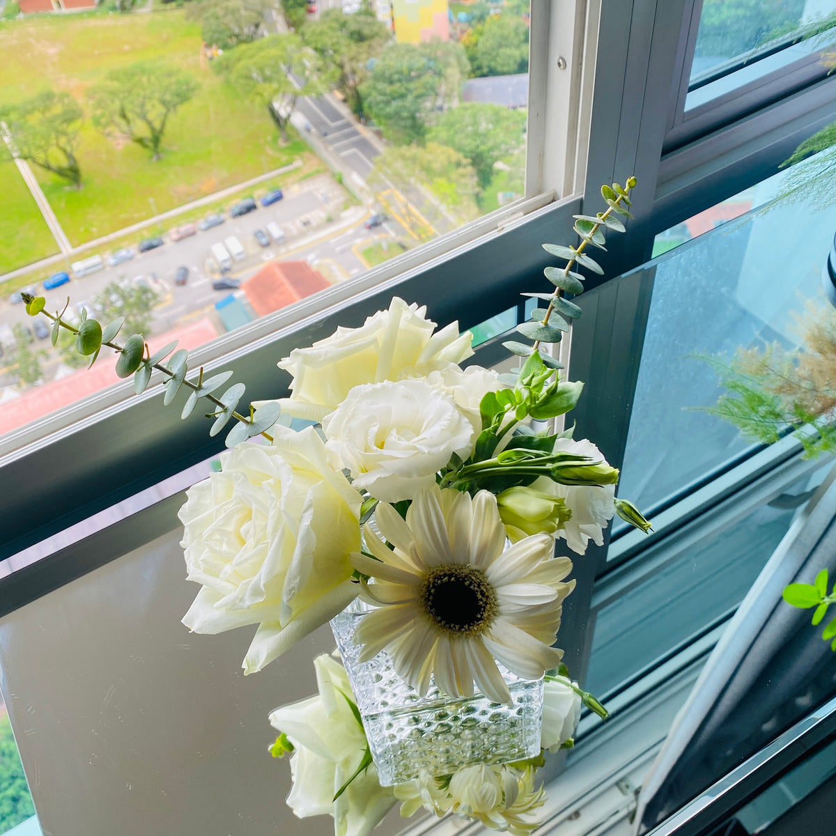 White and Green Square Table Arrangement